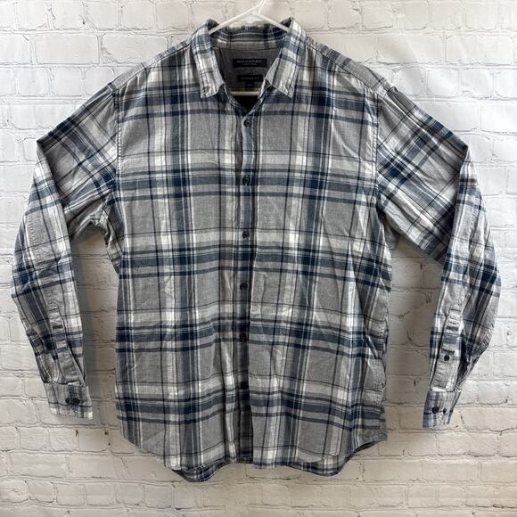 Banana Republic Button Down Shirt Mens Large Camden Fit Blue Grey Plaid - Picture 2 of 10